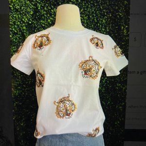 NWT Sparkle City Tiger Takeover Tee sequin. white top size small